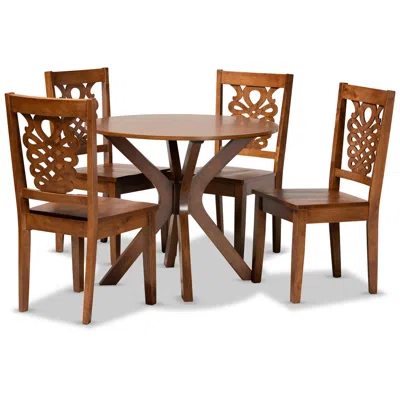 Baxton Studio Liese Walnut Brown Wood 5-piece Dining Table And Chair Set