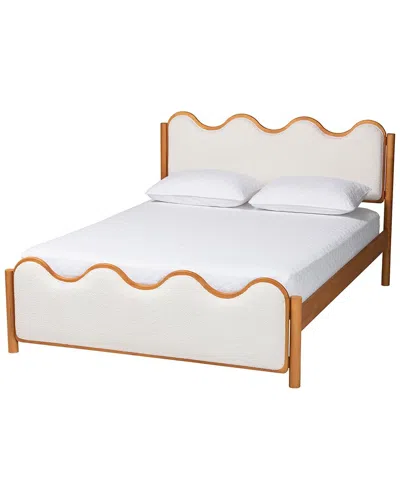 Baxton Studio Lilia Mid-century Modern Scalloped Boucle Queen Platform Bed
