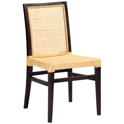 Baxton Studio Lingga Brown Wood Natural Rattan Dining Chair In Black