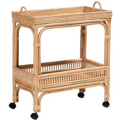 Baxton Studio Lombok 26 1/2" Wide Natural Brown Rattan Wine Cart