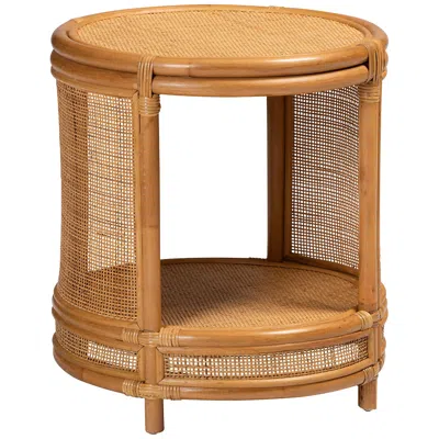 Baxton Studio Louis 20" Wide Natural Brown Rattan Round End Table