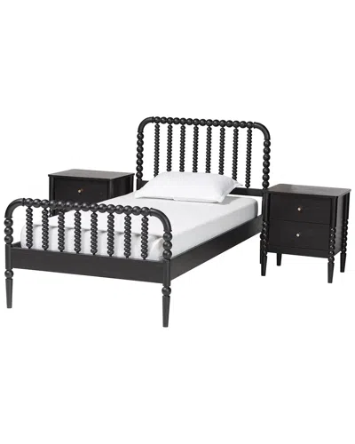 Baxton Studio Lucera Mid-century Full Size 3pc Bobbin Bedroom Set In Black