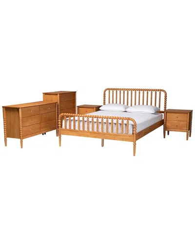 Baxton Studio Lucera Mid-century Queen Size 5pc Bobbin Bedroom Set In Multi