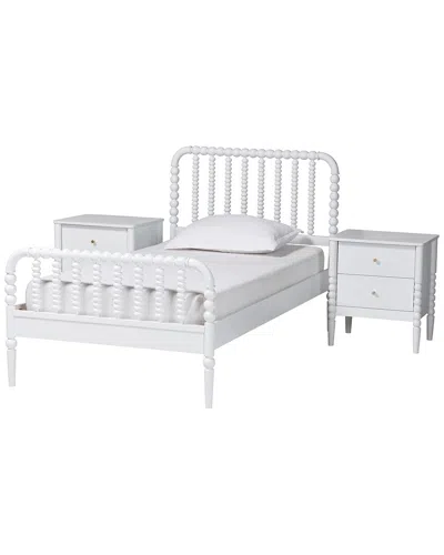 Baxton Studio Lucera Mid-century Twin Size 3pc Bobbin Bedroom Set In White