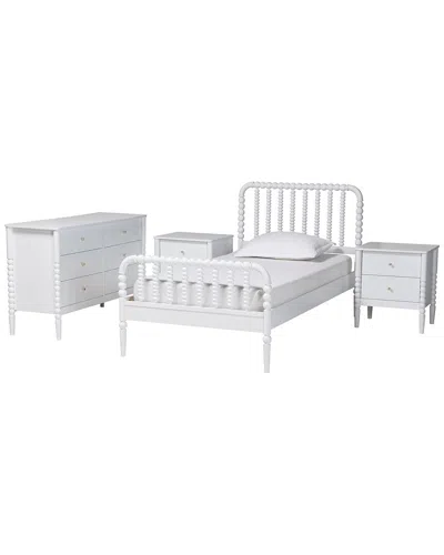 Baxton Studio Lucera Mid-century Twin Size 4pc Bobbin Bedroom Set In White