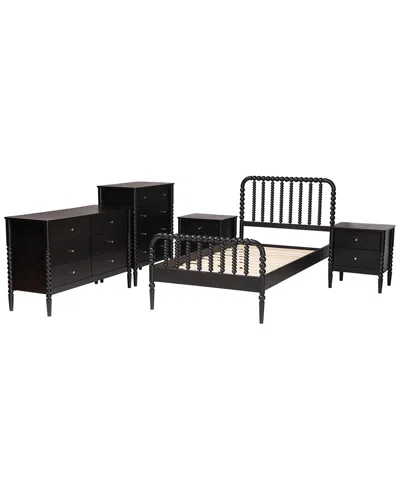 Baxton Studio Lucera Mid-century Twin Size 5pc Bobbin Bedroom Set In Black
