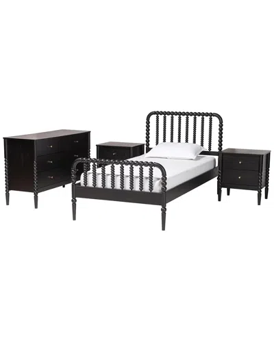 Baxton Studio Lucera Mid-century Full Size 4pc Bobbin Bedroom Set In Black