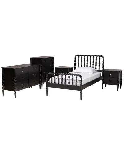 Baxton Studio Lucera Mid-century Full Size 5pc Bobbin Bedroom Set In Black