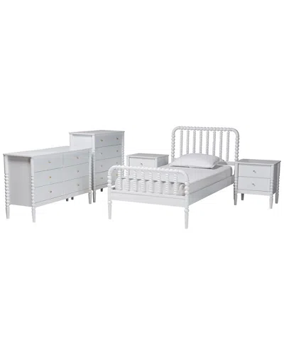 Baxton Studio Lucera Mid-century Twin Size 5pc Bobbin Bedroom Set In White