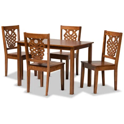 Baxton Studio Luisa Walnut Brown Wood 5-piece Dining Table And Chair Set