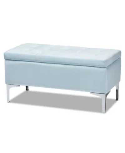 Baxton Studio Mabel Modern And Contemporary Transitional Velvet Fabric Upholstered Storage Ottoman In Light Blue