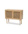 BAXTON STUDIO MACLEAN MID-CENTURY MODERN RATTAN AND NATURAL BROWN FINISHED WOOD 2-DOOR SIDEBOARD BUFFET