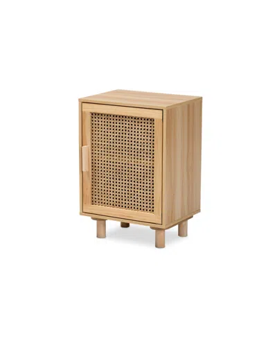 Baxton Studio Maclean Mid-century Modern Rattan And Natural Brown Finished Wood 1-door End Table