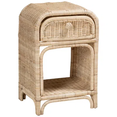 Baxton Studio Magni 18" Wide Natural Brown Rattan 1-drawer Nightstand