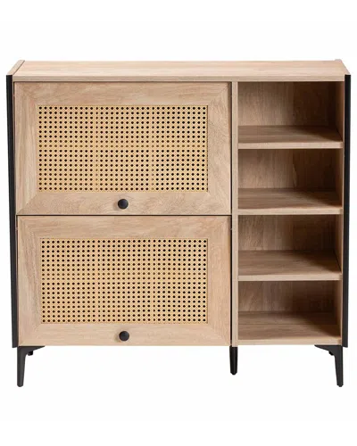 Baxton Studio Malcolm Mid-century Modern Oak Brown Wood Shoe Cabinet With Flipper Doors