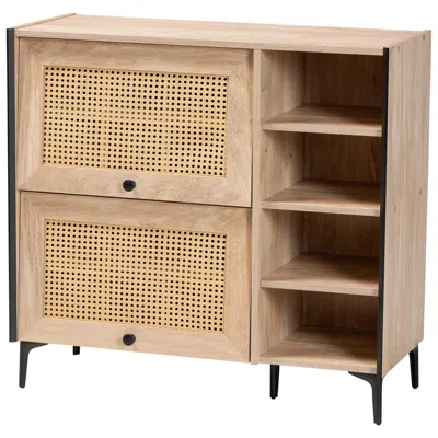 Baxton Studio Malcolm Oak Brown Wood Shoe Cabinet With Flipper Doors