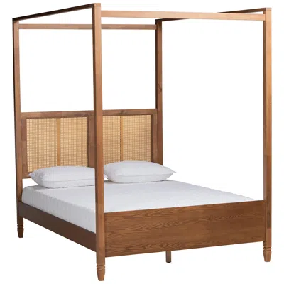 Baxton Studio Malia Walnut Brown Wood King Size Canopy Bed