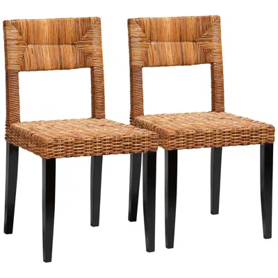 Baxton Studio Manrico Natural Brown Rattan Dining Chairs Set Of 2