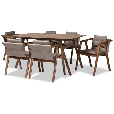 Baxton Studio Marcena Gray Leather-like 7-piece Dining Set In Brown