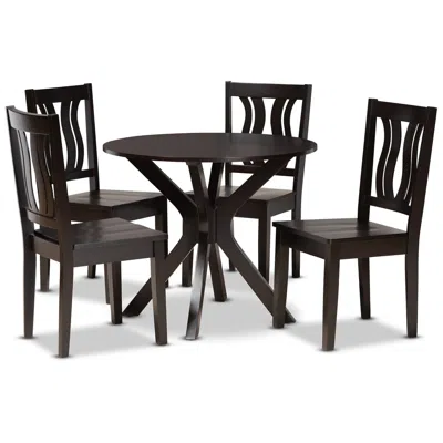 Baxton Studio Mare Dark Brown Wood 5-piece Dining Table And Chair Set