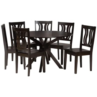 Baxton Studio Mare Dark Brown Wood 7-piece Dining Table And Chair Set