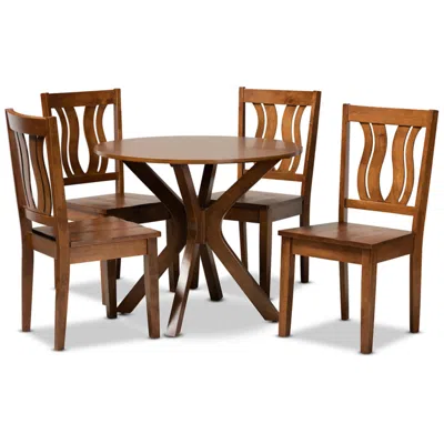 Baxton Studio Mare Walnut Brown Wood 5-piece Dining Table And Chair Set