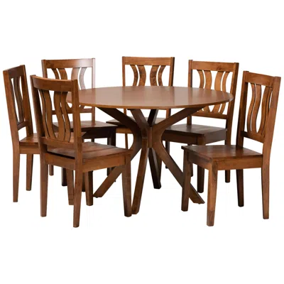 Baxton Studio Mare Walnut Brown Wood 7-piece Dining Table And Chair Set