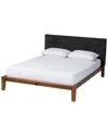 Baxton Studio Mariette Japandi Teddy Fabric & Wood Queen Bed
