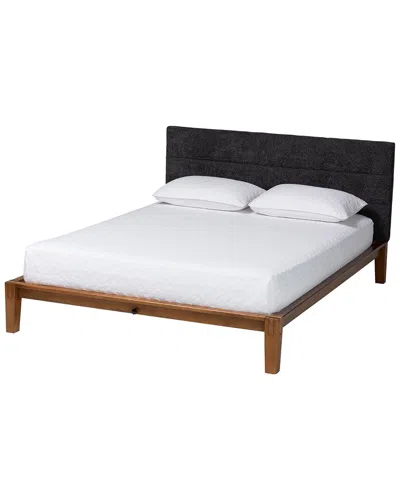 Baxton Studio Mariette Japandi Teddy Fabric & Wood Queen Bed In Black