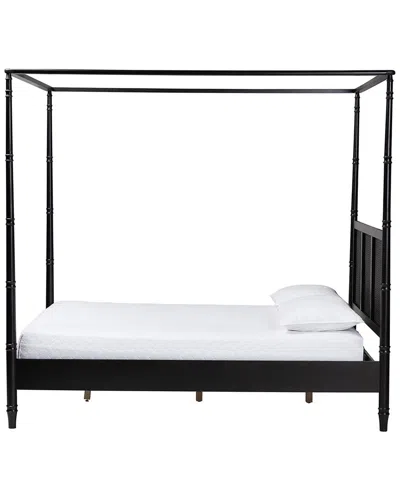 Baxton Studio Marisela Canopy Bed With Synthetic Rattan Headboard In Multi