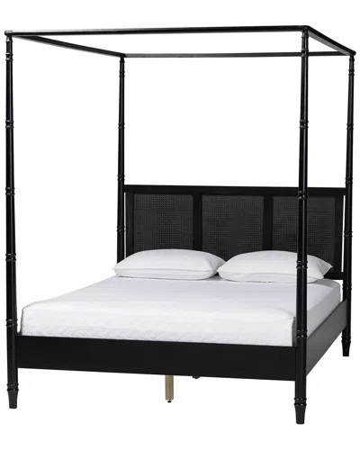 Baxton Studio Marisela Canopy Bed With Synthetic Rattan Headboard In Multi
