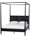 Baxton Studio Marisela Canopy Bed With Synthetic Rattan Headboard In Black