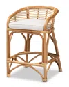 Baxton Studio Maverick Upholstered Rattan Counter Stool In White