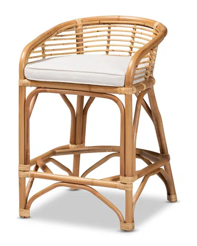Baxton Studio Maverick Upholstered Rattan Counter Stool In White