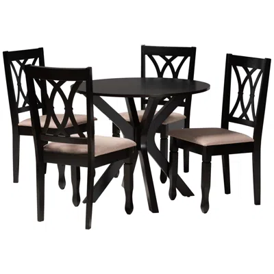 Baxton Studio Maya Espresso Brown Wood Beige Fabric 5-piece Dining Set