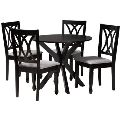 Baxton Studio Maya Espresso Brown Wood Gray Fabric 5-piece Dining Set