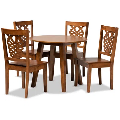 Baxton Studio Mina 35 1/2" Wide Walnut Wood Dining Table And Chair Set
