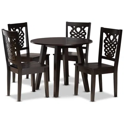Baxton Studio Mina Dark Brown Wood 5-piece Dining Table And Chair Set In Black