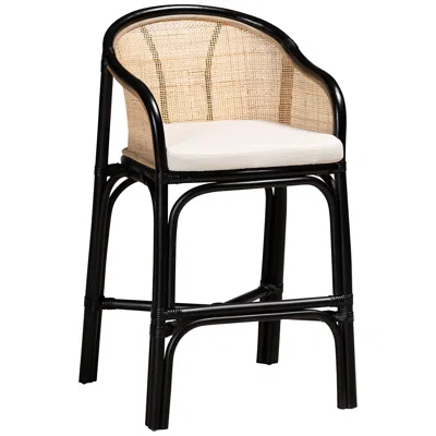 Baxton Studio Miranda 23 1/2" Natural Brown Black Rattan Counter Stool