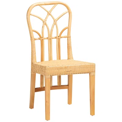 Baxton Studio Monaco Brown Wood Natural Rattan Dining Chair