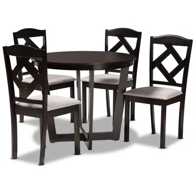 Baxton Studio Morigan Gray Fabric Dark Brown 5-piece Dining Set In Black