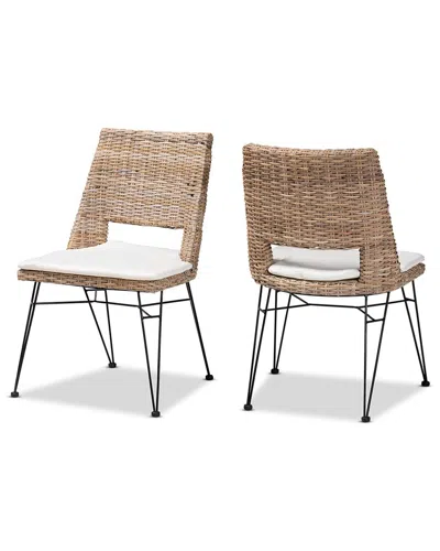 Baxton Studio Nafaro Modern Bohemian Natural Rattan Metal Dining Chair With Cushion 2pc Set In Grey