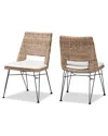 Baxton Studio Nafaro Modern Bohemian Natural Rattan Metal Dining Chair With Cushion 2pc Set In Grey