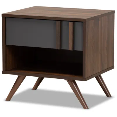 Baxton Studio Naoki Two-tone Grey And Walnut 1-drawer Nightstand In Brown