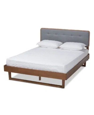 Baxton Studio Natalia Mid-century Modern Fabric Upholstered Queen Size Platform Bed In Dark Brown