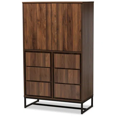 Baxton Studio Neil 31 1/2" Wide Walnut Brown Wood 4-door Sideboard Buffet