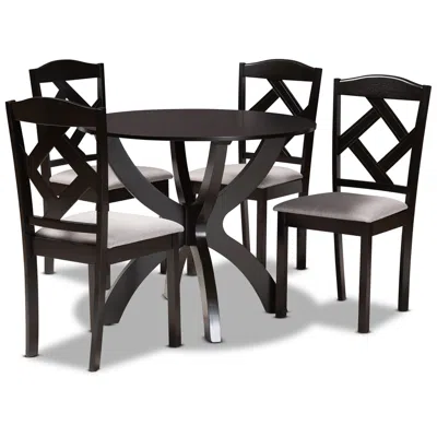 Baxton Studio Nesa Gray Fabric Dark Brown 5-piece Dining Set