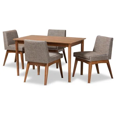 Baxton Studio Nexus Gray Gravel Fabric 5-piece Dining Set In Brown