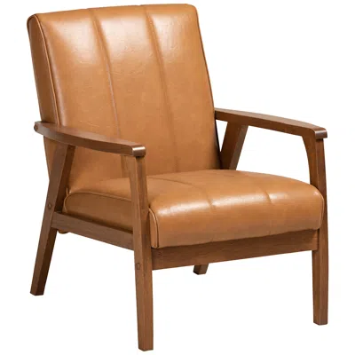 Baxton Studio Nikko Tan Faux Leather Tufted Lounge Chair In Brown