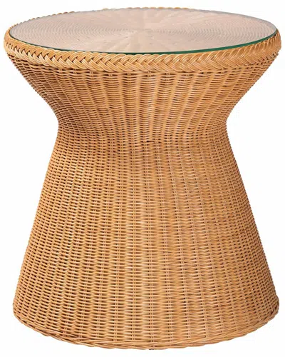 Baxton Studio Nina Bohemian Braided Rattan End Table With Glass Tabletop In Brown